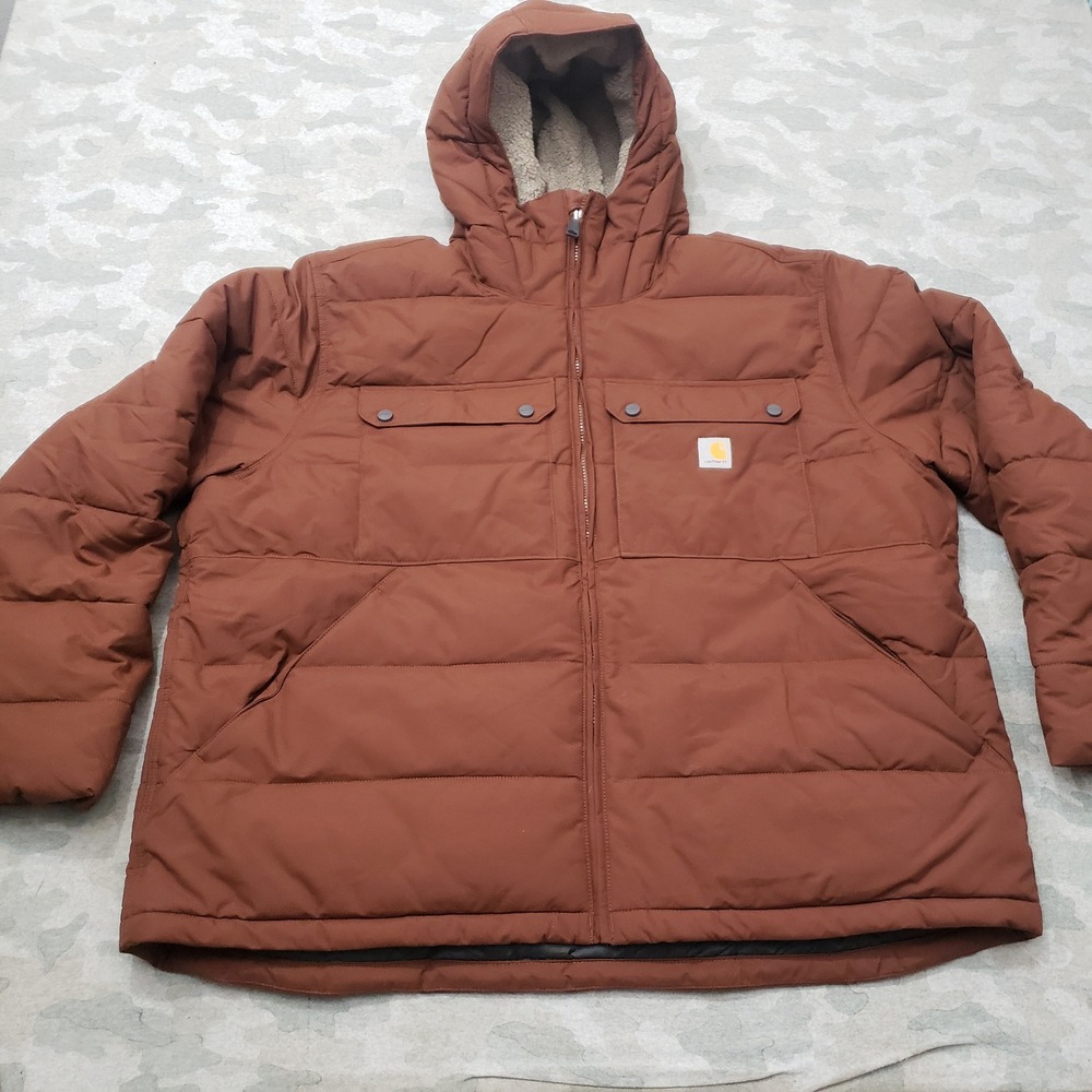 Carhartt Puffer Jacket Mens 2XL Brown Loose Fit Full Zip Outdoors NWOT Workwear